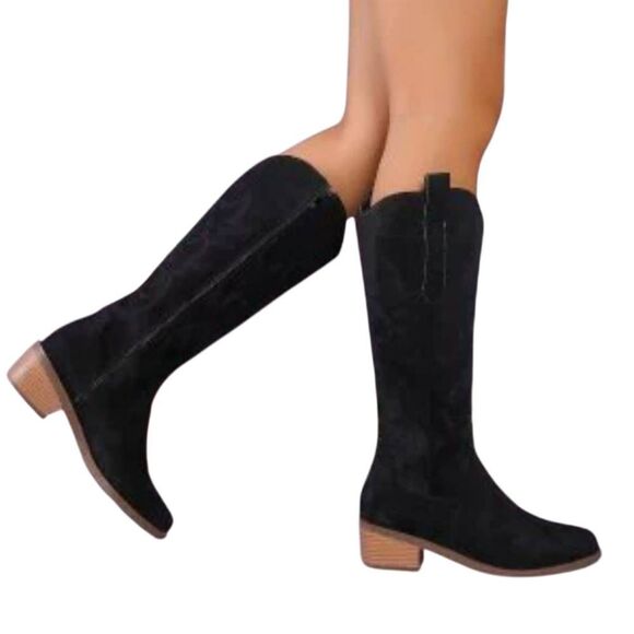 WOMEN'S FALL BOOTS Faux Suede Black Boots sz 5 [36] - Picture 2 of 6